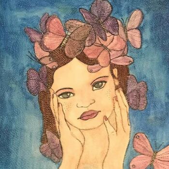 Painting titled "BUTTERFLY PRINCESS" by Anne Bazabidila, Original Artwork, Watercolor