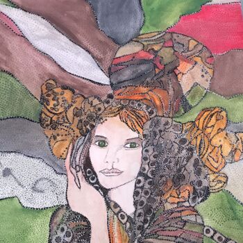 「FEMME AUX MULTI-COU…」というタイトルの絵画 Anne Bazabidilaによって, オリジナルのアートワーク, インク