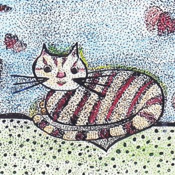 Painting titled "CHAT TIGRE" by Anne Bazabidila, Original Artwork, Ink