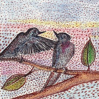 Painting titled "COUPLE D' OISEAUX" by Anne Bazabidila, Original Artwork, Ink