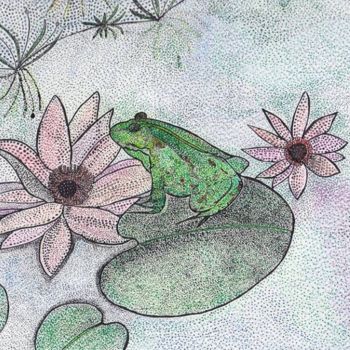 Painting titled "LA GRENOUILLE ET LE…" by Anne Bazabidila, Original Artwork, Ink