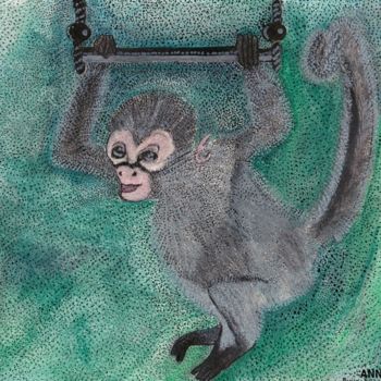 Peinture intitulée "BABY MONKEY" par Anne Bazabidila, Œuvre d'art originale, Encre