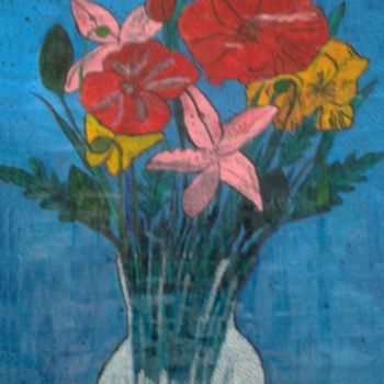 Painting titled "VASE PRINTANIER" by Anne Bazabidila, Original Artwork, Ink