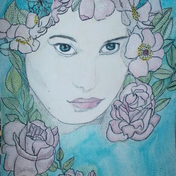 Peinture intitulée "FLOWERS PINK" par Anne Bazabidila, Œuvre d'art originale, Encre