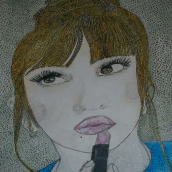Painting titled "WOMAN IN THE LIPSTI…" by Anne Bazabidila, Original Artwork, Ink
