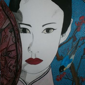 Peinture intitulée "PEARL OF JAPAN" par Anne Bazabidila, Œuvre d'art originale, Encre