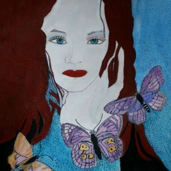 Painting titled "THE YOUNG LADY WITH…" by Anne Bazabidila, Original Artwork, Ink