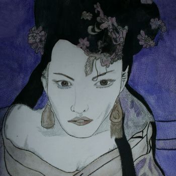 Картина под названием "MISS OCTOBER" - Anne Bazabidila, Подлинное произведение искусства, Чернила