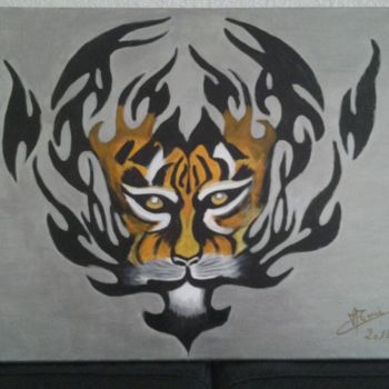 Painting titled "Tigre tribal" by Boudiche, Original Artwork, Acrylic