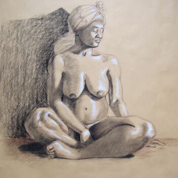 Dessin intitulée "Nu assis" par Anne-Marie Callamard, Œuvre d'art originale, Crayon