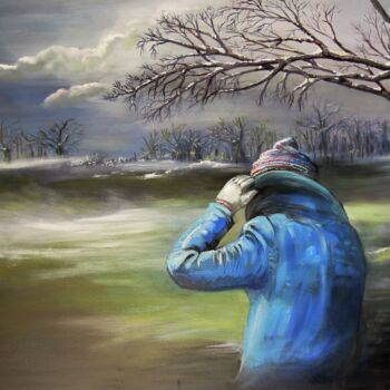 Painting titled "HIVER" by Anne-Marie Callamard, Original Artwork, Oil Mounted on Wood Stretcher frame