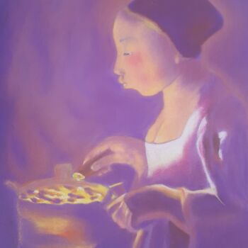 Desenho intitulada "Jeune fille gourman…" por Anne-Marie Gailliez, Obras de arte originais, Pastel