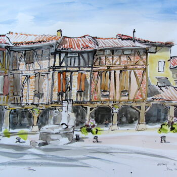 Painting titled "Lautrec  Place Cent…" by Anne-Marie Mary, Original Artwork, Watercolor