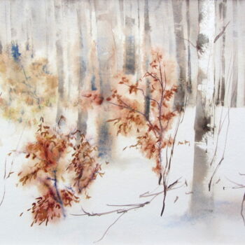 Painting titled "Sous-bois enneigé" by Anne-Marie Mary, Original Artwork, Watercolor