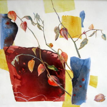 Painting titled "Physalis (collage a…" by Anne-Marie Mary, Original Artwork