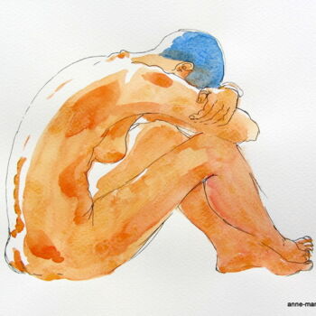 Painting titled "croquis Solenn 5 dé…" by Anne-Marie Mary, Original Artwork, Watercolor
