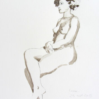 Painting titled "croquis Loane 25 ma…" by Anne-Marie Mary, Original Artwork, Watercolor