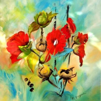 Peinture intitulée "roses trémières de…" par Anne Marie Mazzocchi, Œuvre d'art originale, Huile