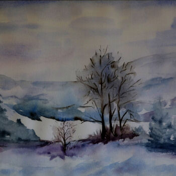 Painting titled "hivernale" by Anne Marie Mazzocchi, Original Artwork, Watercolor
