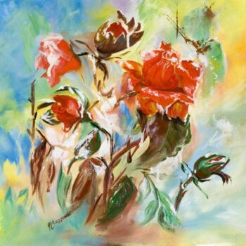 Painting titled "cet hiver une rose…" by Anne Marie Mazzocchi, Original Artwork