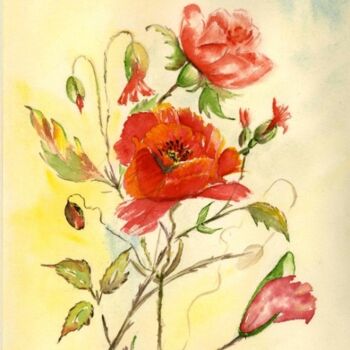 Pittura intitolato "rose pour un coquel…" da Anne Marie Mazzocchi, Opera d'arte originale, Olio