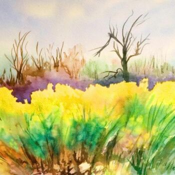 Painting titled "les colzas aquarelle" by Anne Marie Mazzocchi, Original Artwork, Watercolor