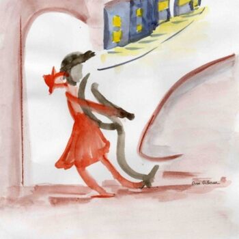 Drawing titled "rendez vous nocturne" by Anne Marie Mazzocchi, Original Artwork