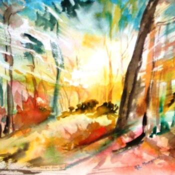 Painting titled "magie-forêt ori" by Anne Marie Mazzocchi, Original Artwork