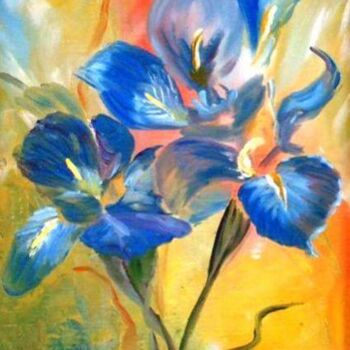 Painting titled "l'iris bleu" by Anne Marie Mazzocchi, Original Artwork