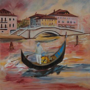 Painting titled "2014-venise-en-gond…" by Anne Marie Mazzocchi, Original Artwork, Oil