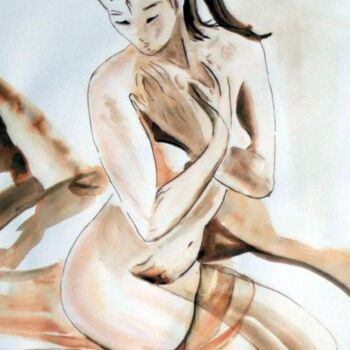 Drawing titled "Pudique Fanouchka,à…" by Anne Marie Mazzocchi, Original Artwork, Other