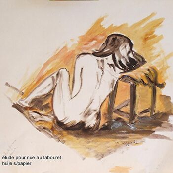 Painting titled "nue a t étude" by Anne Marie Mazzocchi, Original Artwork