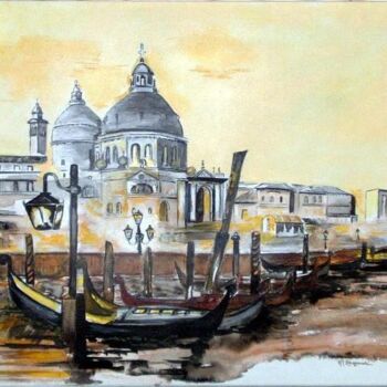 Painting titled "Venise encre sur to…" by Anne Marie Mazzocchi, Original Artwork, Ink