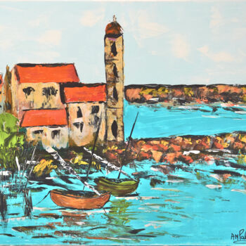 Painting titled "Port méditerranéen" by Anne Marie Palaze, Original Artwork, Acrylic