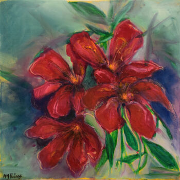 Painting titled "Hibiscus" by Anne Marie Palaze, Original Artwork, Oil