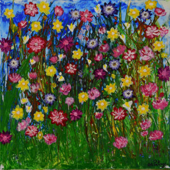 Malerei mit dem Titel "Butte aux Fleurs" von Anne Marie Palaze, Original-Kunstwerk, Acryl