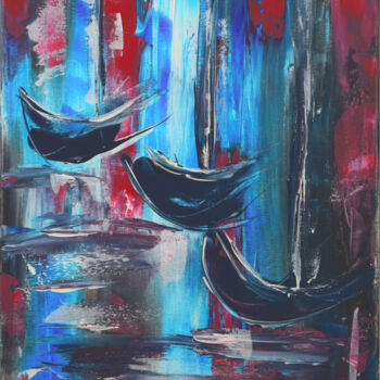 Painting titled "Bateaux Noirs" by Anne Marie Palaze, Original Artwork, Acrylic
