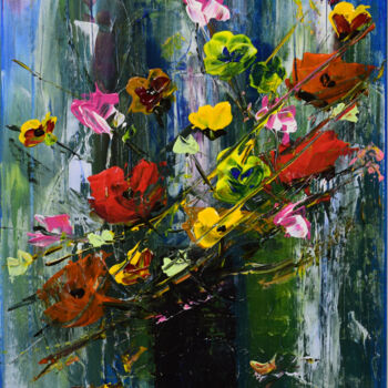 Painting titled "Fleurs Joyeuses" by Anne Marie Palaze, Original Artwork, Acrylic