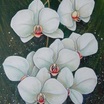 Painting titled "hampe d'orchidée" by Anne-Marie Picot, Original Artwork, Acrylic Mounted on Wood Stretcher frame