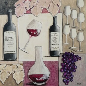 Painting titled "La vigne, le raisin…" by Anne-Marie Picot, Original Artwork, Acrylic Mounted on Wood Stretcher frame