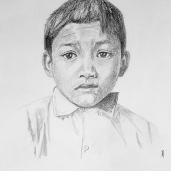 Zeichnungen mit dem Titel "enfant-du-nepal.jpg" von Anne-Marie Simard-Grasset, Original-Kunstwerk, Graphit