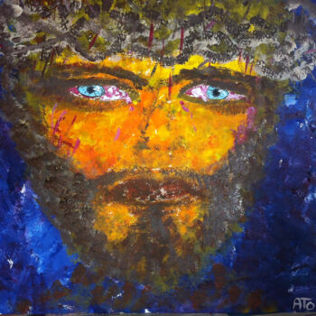 Painting titled "LE CHRIST" by Anne Marie Torrisi, Original Artwork, Acrylic Mounted on Wood Stretcher frame