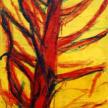 Peinture intitulée "Arbre rouge" par Anne Maury, Œuvre d'art originale, Huile