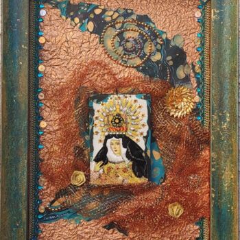 Collagen mit dem Titel "La madone des galax…" von Anne Molines, Original-Kunstwerk, Collagen Auf Karton montiert