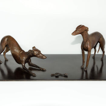 Sculpture intitulée "Lévriers, l'invitat…" par Anne Noël, Œuvre d'art originale, Bronze