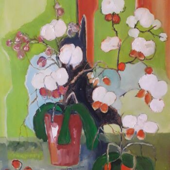 Картина под названием "Orchids 2" - Anne Paris, Подлинное произведение искусства, Масло Установлен на Деревянная рама для но…
