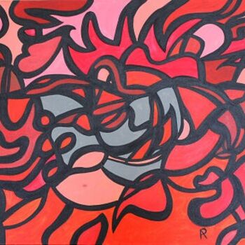 Painting titled "Le coq rouge" by Anne Philippe, Original Artwork