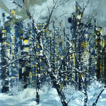 Картина под названием "Temps gris" - Anne Robin, Подлинное произведение искусства, Акрил Установлен на Деревянная рама для н…