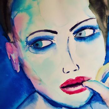 Painting titled "Blue" by Anne Sophie Bettembourg, Original Artwork, Watercolor Mounted on Plexiglass