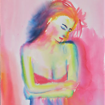 Painting titled "Pinky" by Anne Sophie Bettembourg, Original Artwork, Watercolor Mounted on Glass